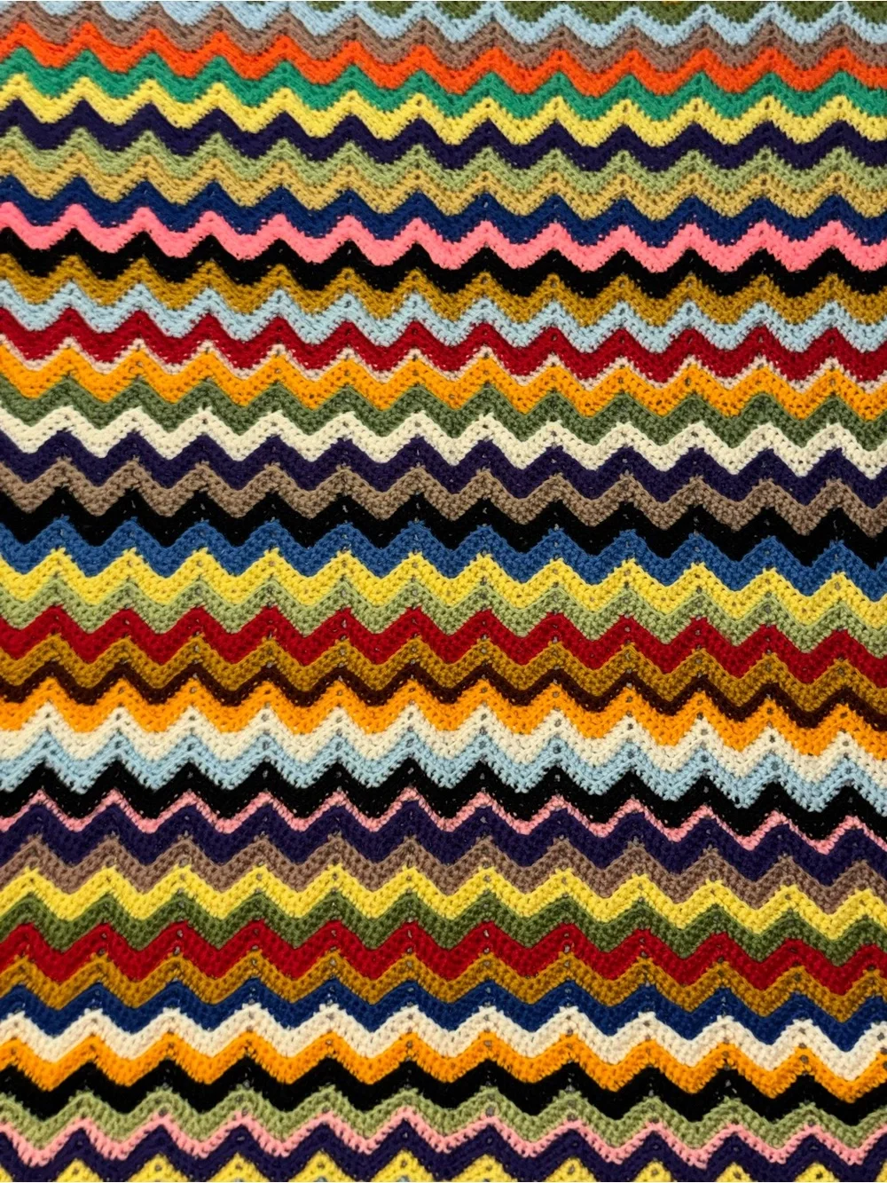 Vintage Hand Crocheted Zigzag Afghan Throw